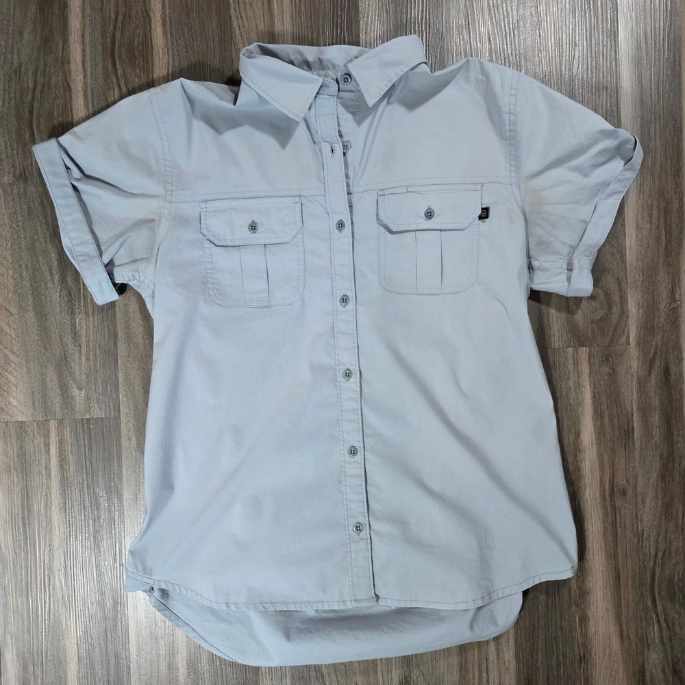 United By Blue Mens Short Sleeve Button Down Utility Shirt Light Grey Large